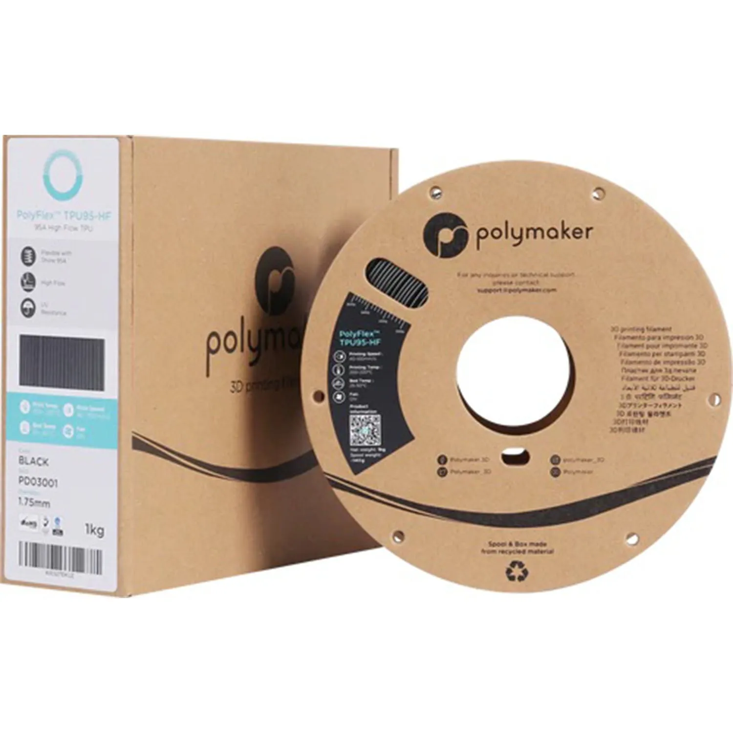 Polymaker PolyFlex™ TPU95 HF - Schwarz [1.75mm] (49,90€/Kg)