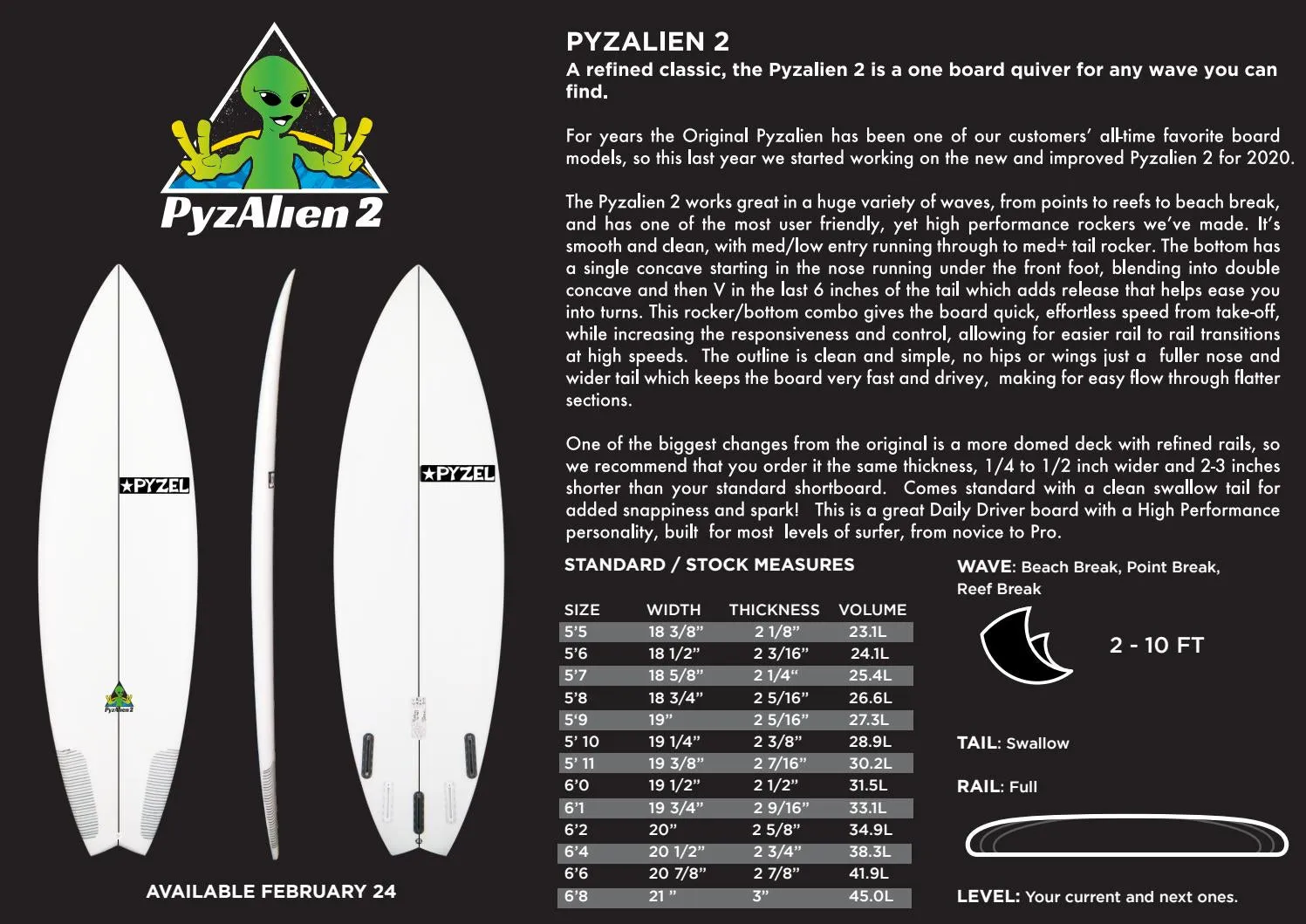 PYZEL PYZALIEN 2 PU SURFBOARD