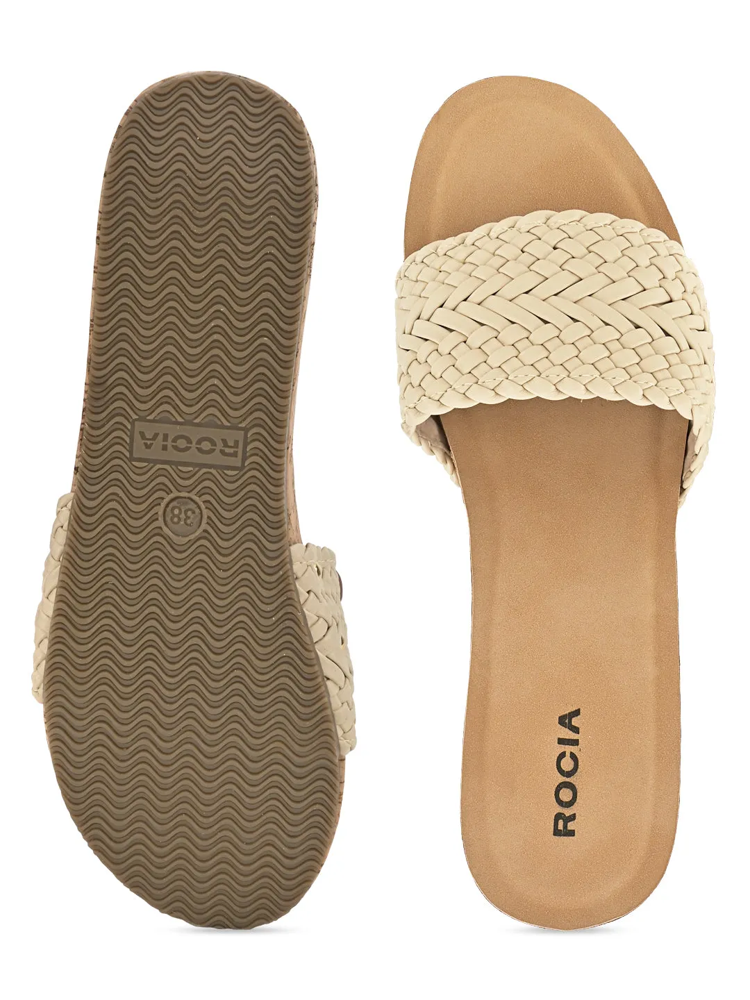Rocia By Regal Cream Women Woven Slider Wedges