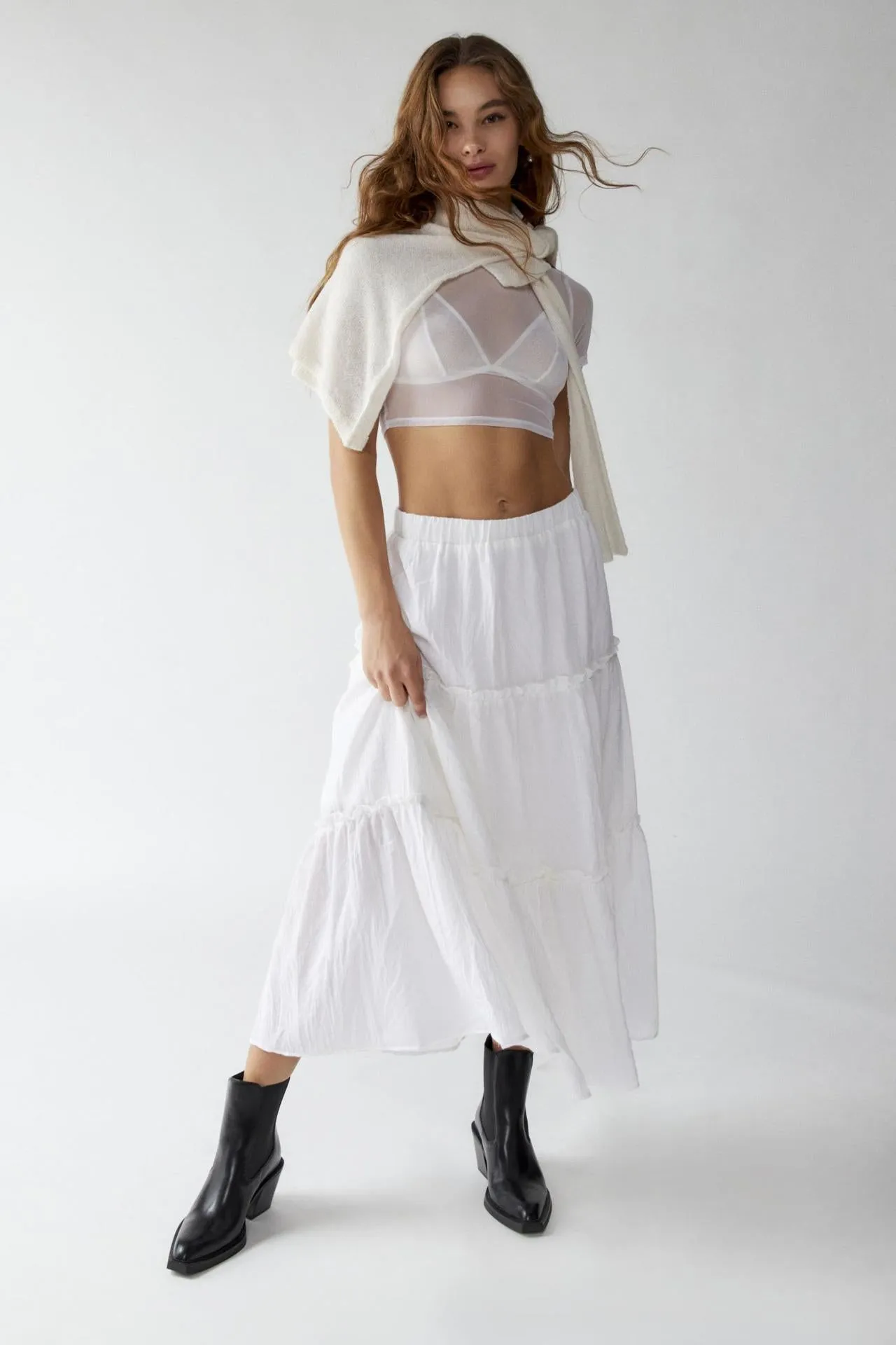 Sage Tiered Maxi Skirt
