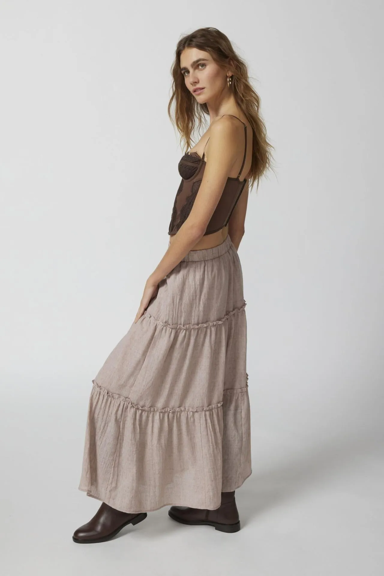 Sage Tiered Maxi Skirt