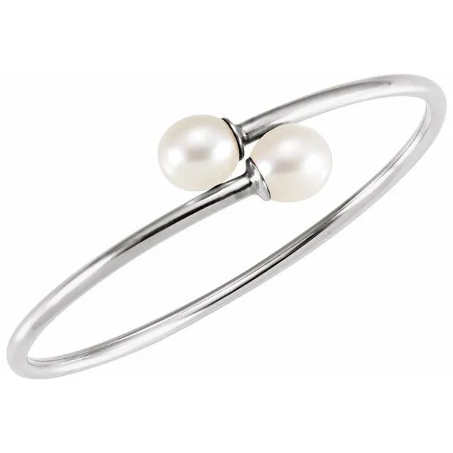 Sterling Silver 9.5 mm White Pearl Flexible Bangle Bracelet