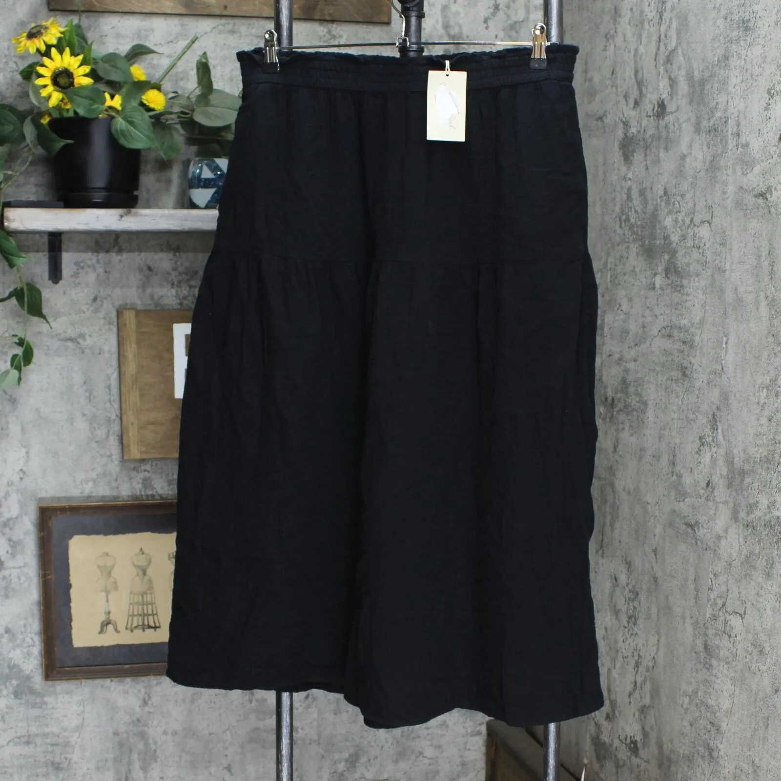 Universal Thread Women's Gauze Tiered Midi A-Line Skirt ZG9X1 Black XL