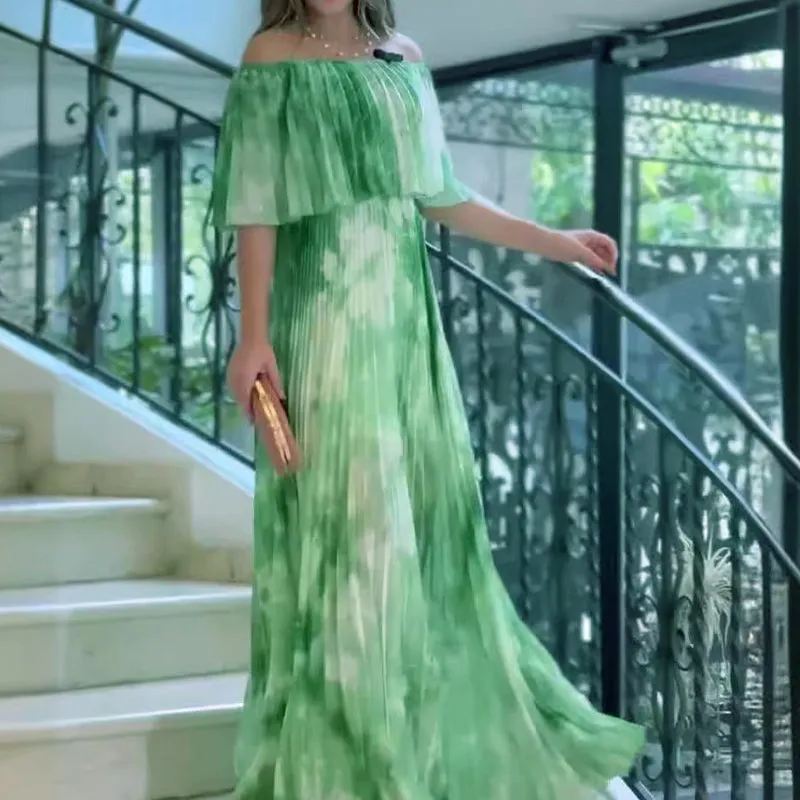 Vinelia - Printed Pleated off-Shoulder Dress