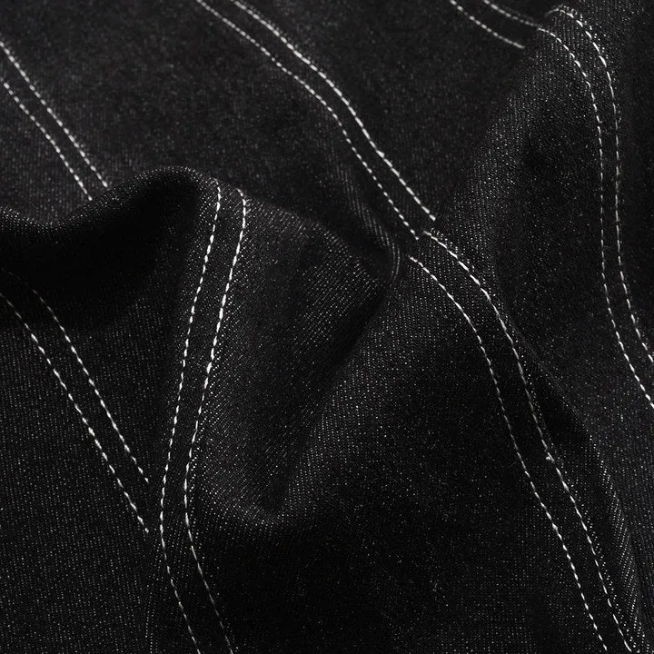 Vintage Distressed Banded Strapless Denim Bodycon Mini Dress - Black