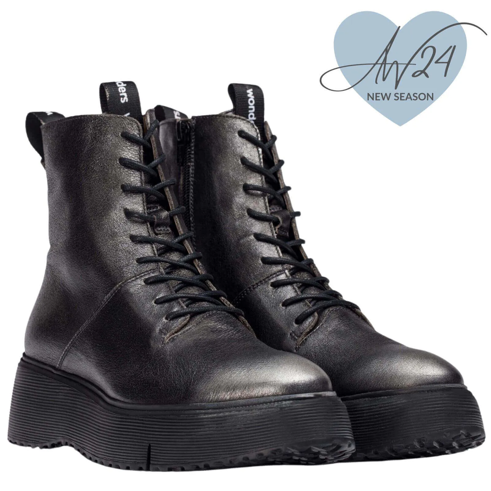 Wonders Pewter Lace Up Boots