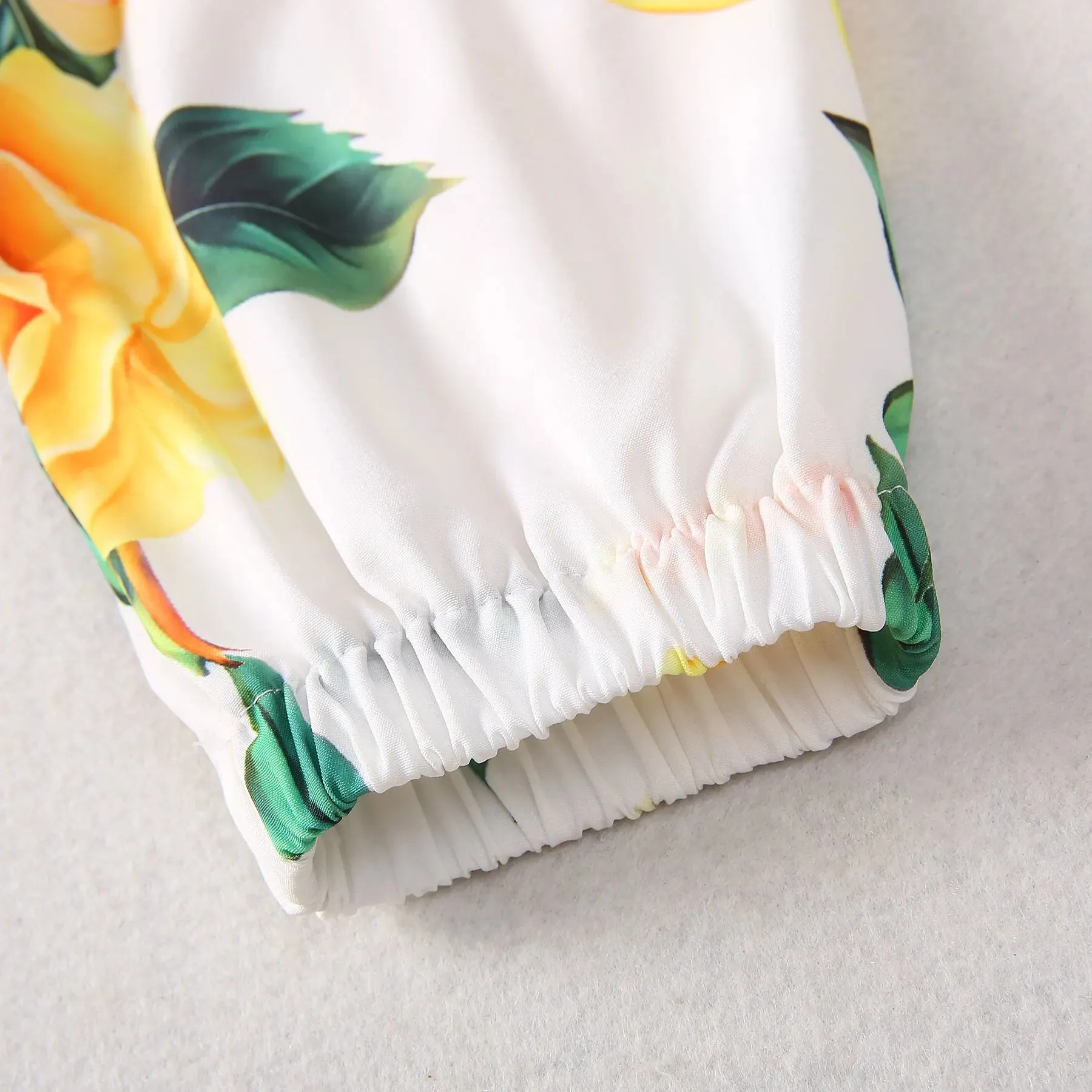 Yellow Rose Flower Print Elegant Dress